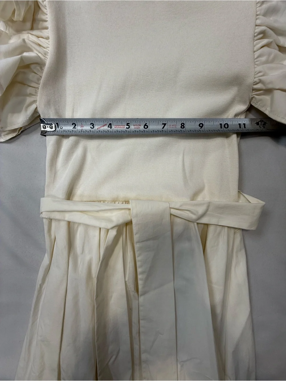 NWOT Zara Cream Ruffle-Sleeve Midi Dress with Waist Tie - Picture 6 of 10